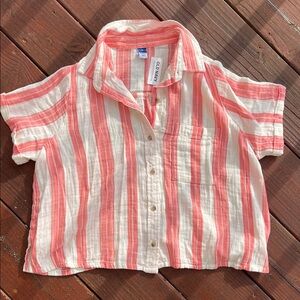 Old Navy women Red and White Striped Button Down Shirt